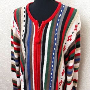 Vtg 90s Blair Boutique Southwestern Striped Zip Cardigan Sweater L Holiday